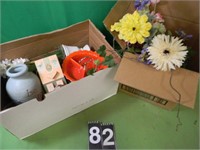 2 Boxes with Vases and Artificial Flowers