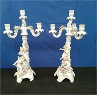 Pair German Porcelain Candleabra w/ Candles