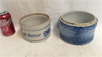 2 antique butter crocks