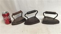 3 antique sad irons