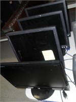 5 COMPUTER MONITORS, KEYBOARDS, MOUSES & STANDS