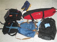 GROUP OF BACKPACKS AND NIKE SIZE 13 TENNIS SHOES