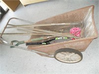 WHEELBARROW AND GARDEN TOOLS