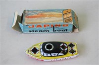 Vintage Tin Litho Steam Boat with Box