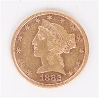 Coin 1882 $5 Liberty Gold 1/2 Eagle In Very Fine +