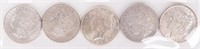 Coin 5 U.S. Silver Dollars - 1 Peace & 4 Morgan's