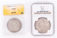 Coin 2 Graded Morgan Silver Dollars / ANACS & NGC