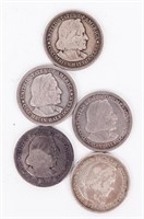 Coin 5 Assorted 1892 & 1893 Columbian Half Dollars