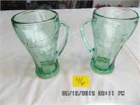 2  Green Coca-Cola Glasses