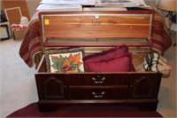 Lane Cedar Chest; pillows, blanket