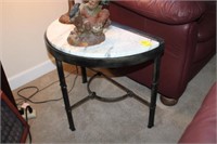 Half Round marble top Table w/ metal base 22" x 26