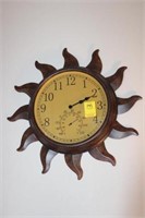 19" Metal Sun design Clock & Thermometer