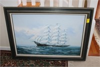 Oil on Canvas by Teiller "Sailboat" 43"w