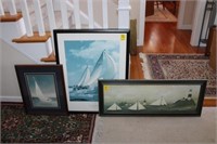 Group of 3 framed Sailboat Prints tallest 34"