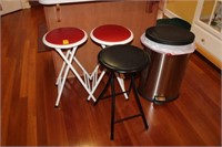 4pc Stools and Trash Can