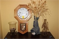 4pc Decor lot; clock, whale vase, angel, etc