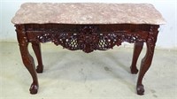 Carved Dragon Leg Entry Table w/ Rose Granite +