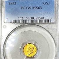 1853 Rare Gold Dollar PCGS - MS63