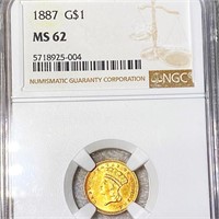1887 Rare Gold Dollar NGC - MS62