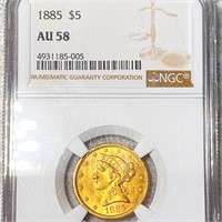 1885 $5 Gold Half Eagle NGC - AU58