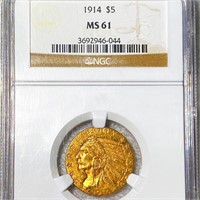 1914 $5 Gold Half Eagle NGC - MS61