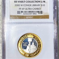 2000-W Congr Library $10 Coin NGC - PF 69 ULT CAM