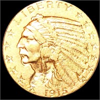 1915 $5 Gold Half Eagle LIGHTLY CIRCULATED