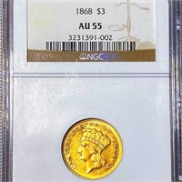 1868 $3 Gold Piece NGC - AU55