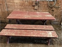 Wooden Picnic Table With 2 Benches