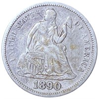 1890-S Seated Liberty Dime XF