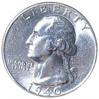 1940-S Washington Silver Quarter CLOSELY UNC
