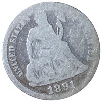 1891 Seated Silver Dime NICELY CIRCULATED