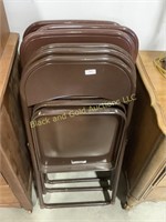 6 brown metal folding chairs