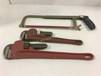 Pipe wrenches & saw