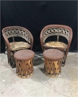 Pair of Equipale Leather Chairs w Ottomans W8A