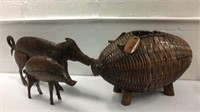 Metal Signed Pigs & Wicker Pig M9A