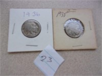 1935-1936 Buffalo nickels selling 2x the bid