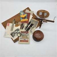 Flat w/ Vintage Glasses, Pens, & Stereoscope