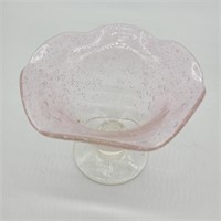 Pink Bubble Glass Footed Dish
