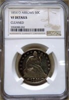 Graded 1854-O U.S. Seated Silver Half Dollar Coin