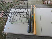 metal crate w/ 3 baseball bats