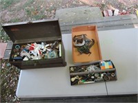 toolbox w/ misc pipe fittings and clamps
