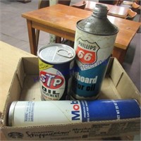Phillips 66 outboard oil tin, STP oil treatment