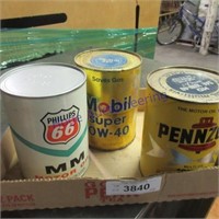 Phillips 66(empty), Mobil, Pennzoil quart oil cans