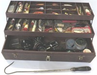 Kennedy metal fishing box with wood lures