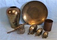 3 Brass Elephants, Cannon, Vase, etc