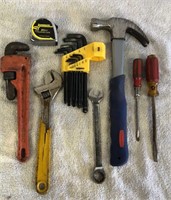 Claw Hammer, Pipe Wrench, Tape Measure etc