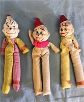 3 Antique Wood & Cloth Body Clown Dolls