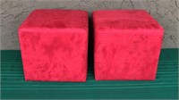 2 Bold Red Plush Foot Stools
