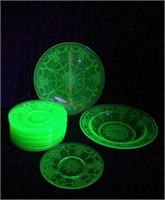 18pc Green Uranium Glass "Princess" Lot